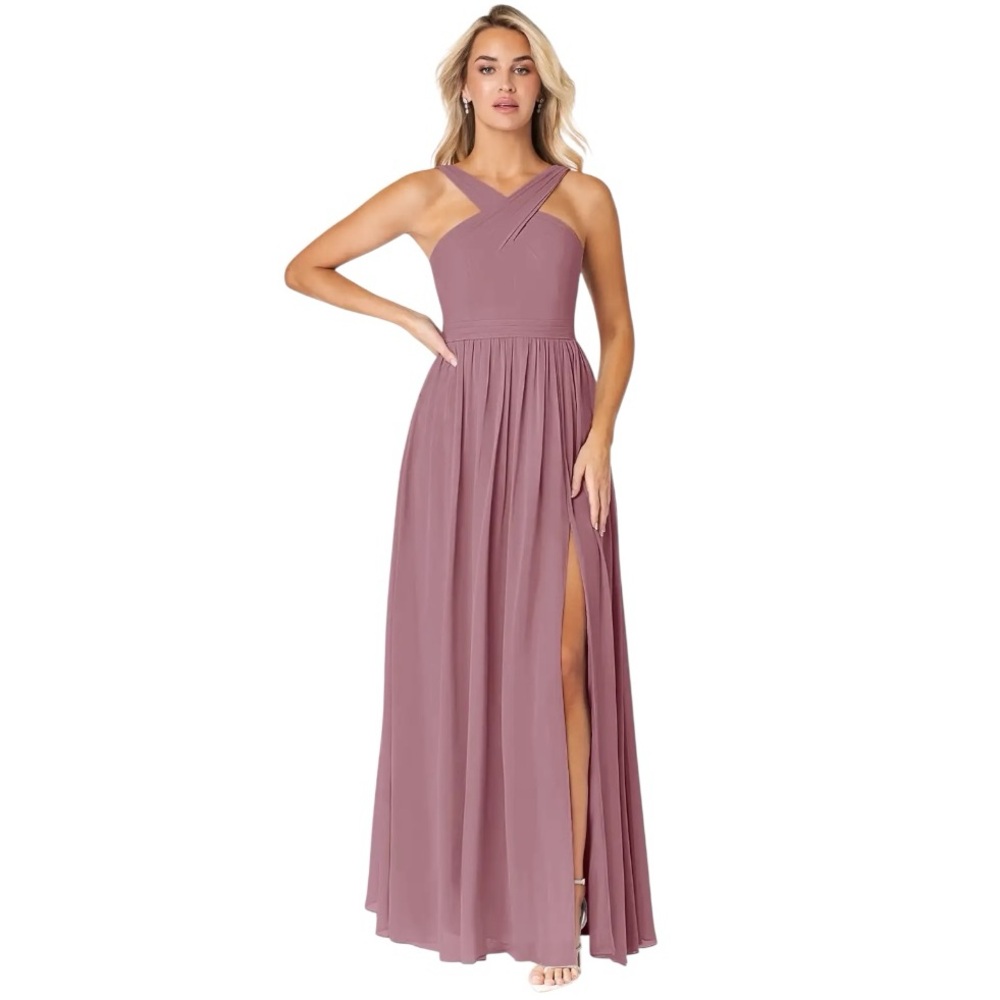 AZAZIE ELVIRA Vintage Mauve A-Line Pleated Chiffon Dress - Picture 3 of 10